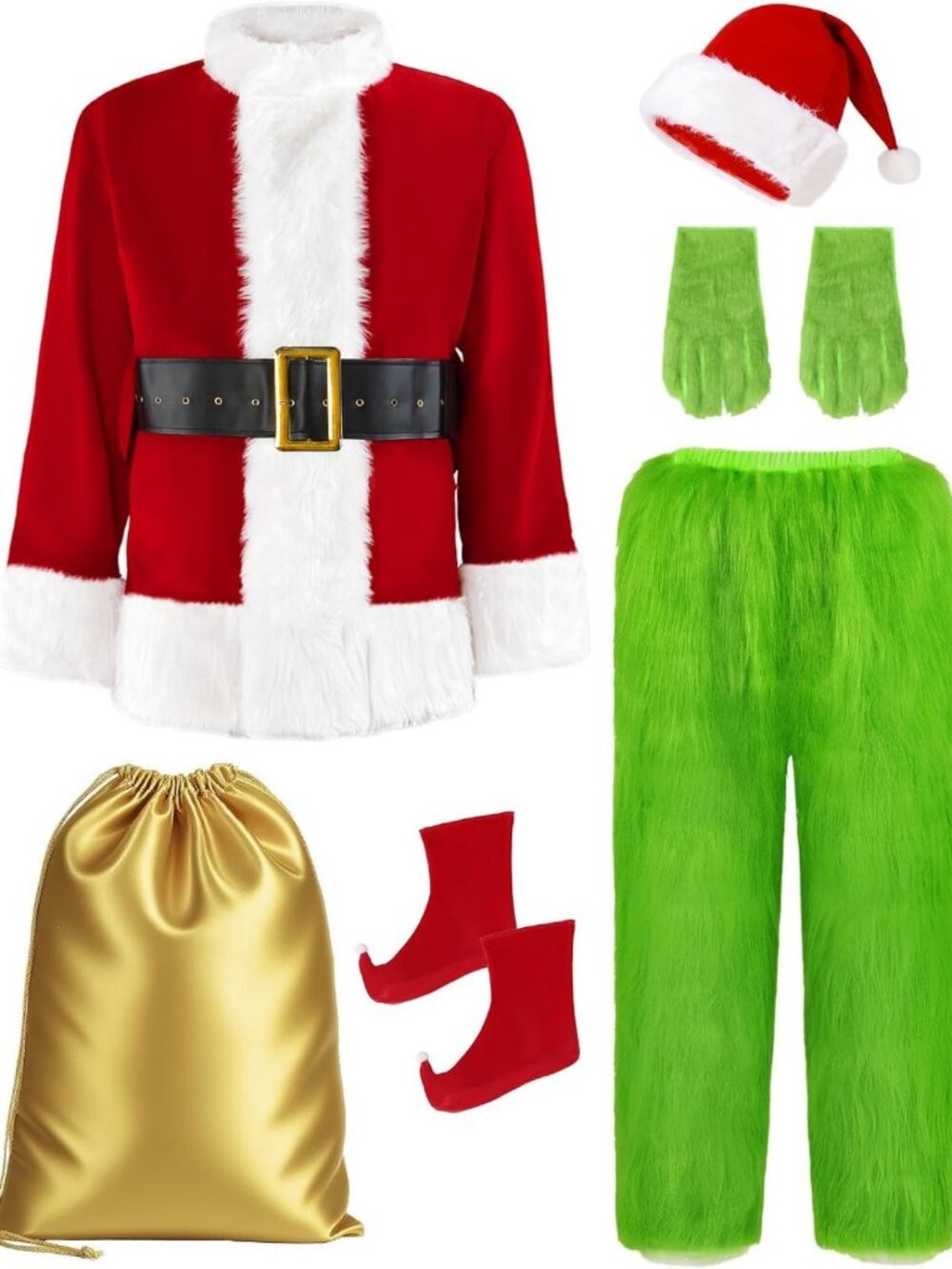 Deluxe Green Giant Monster Santa Costume for Men | 8PCS Holiday Cosplay Outfit